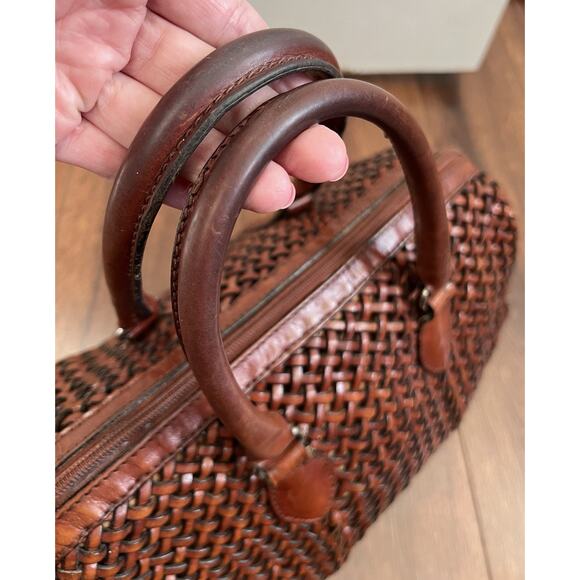 TALBOTS Vintage Brown Leather Woven Zip Top Handle Doctor's Bag Purse Satchel - Picture 4 of 15